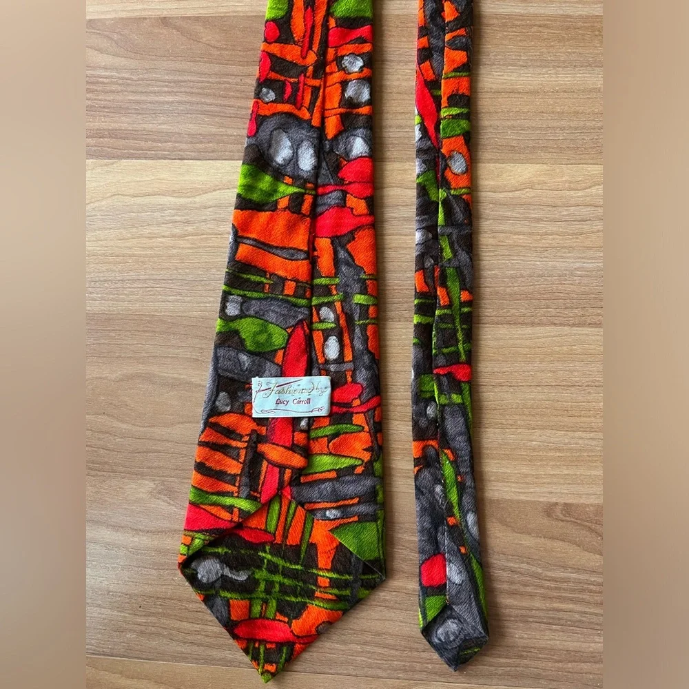 Vintage Abstract Print Necktie Multicolor Retro Pattern